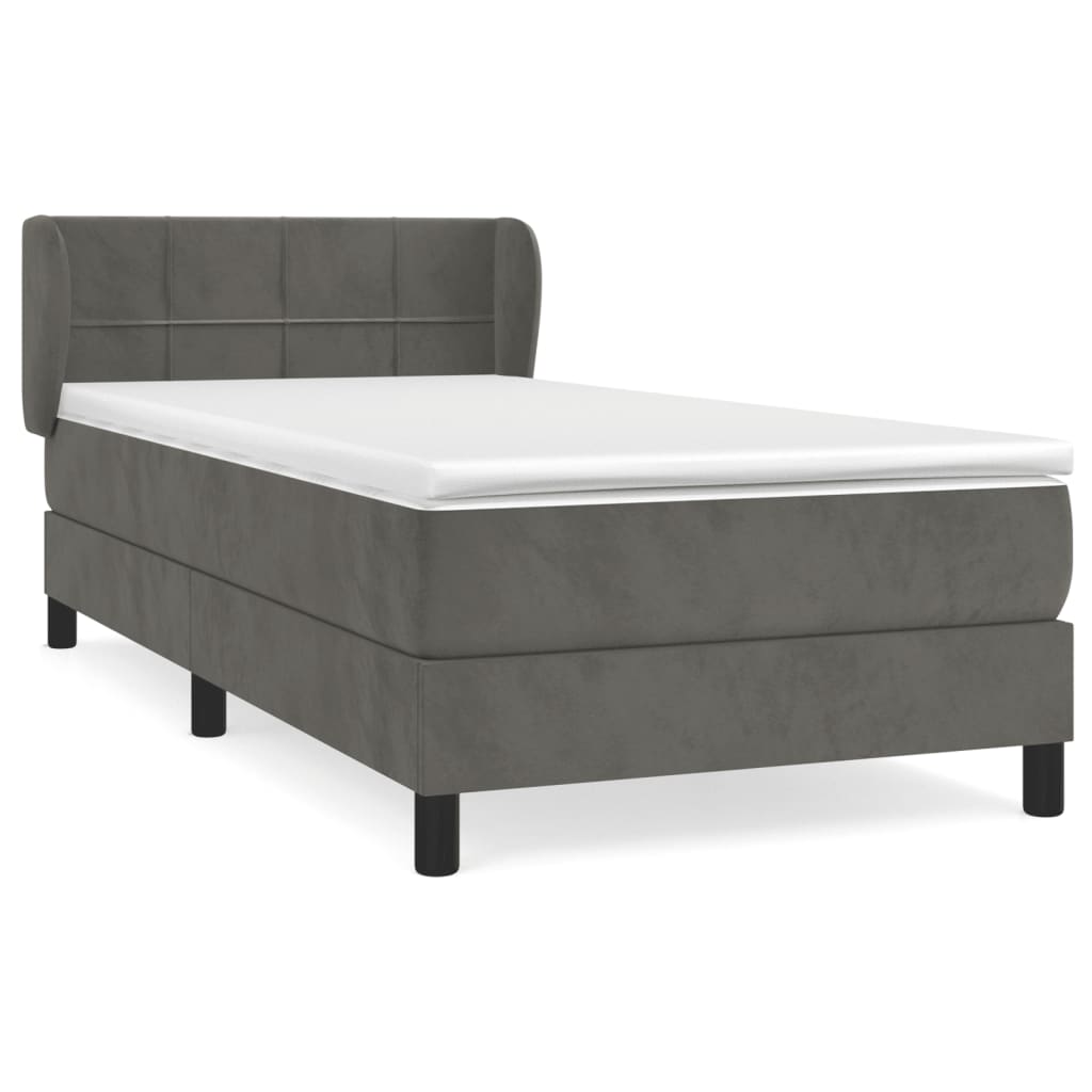 Κρεβάτι Boxspring με Στρώμα Σκούρο Γκρι 90x190 εκ. Βελούδινο