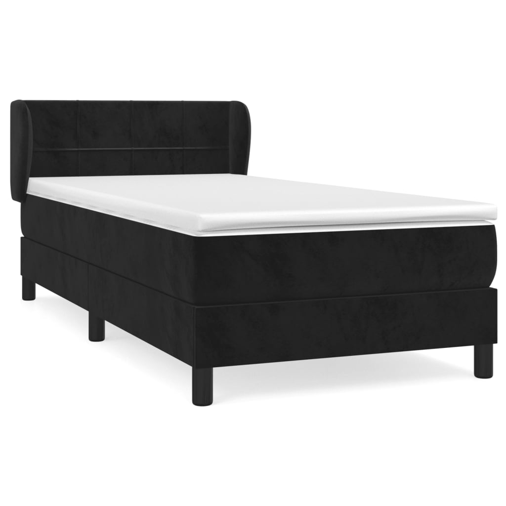 Κρεβάτι Boxspring με Στρώμα Μαύρο 90x190 εκ. Βελούδινο