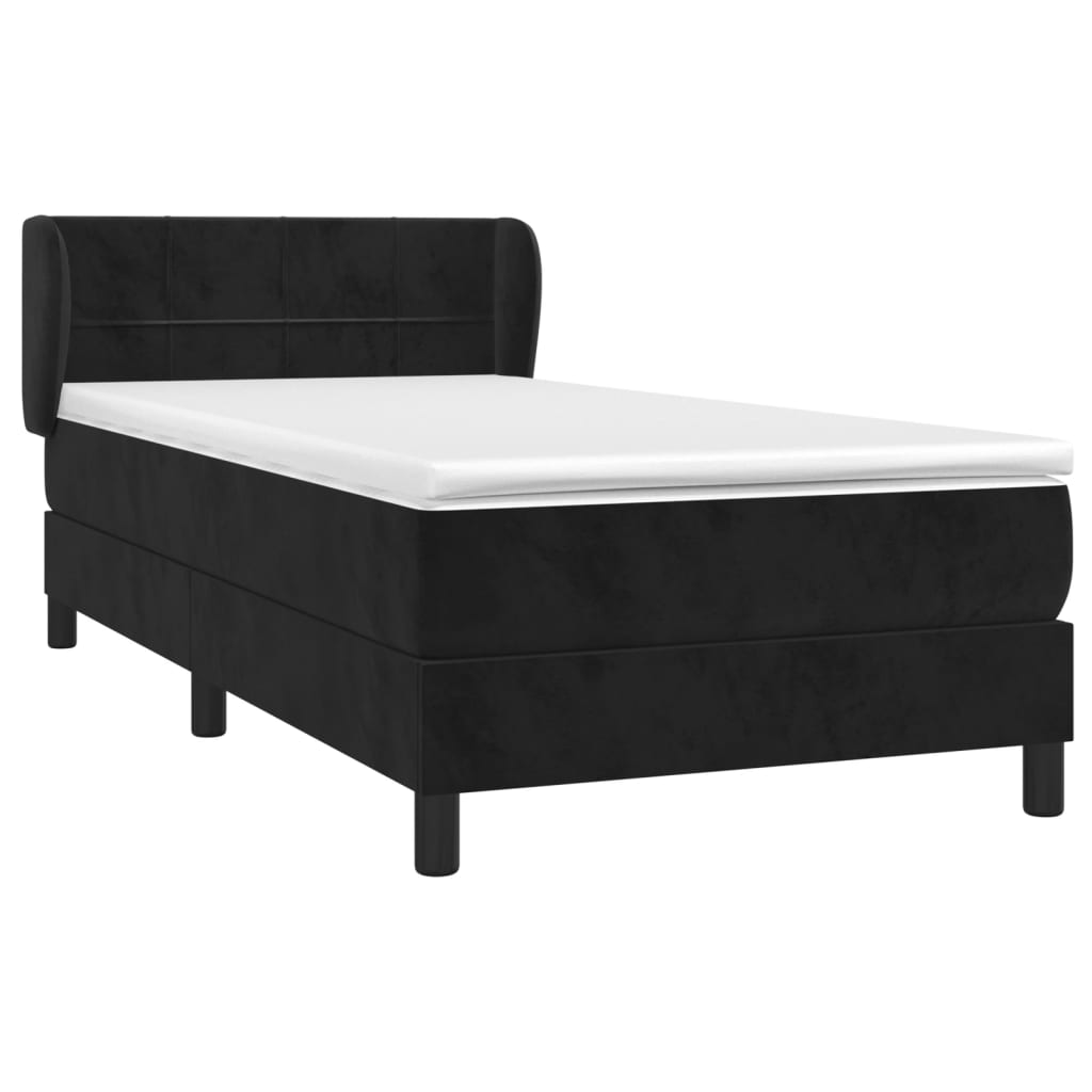 Κρεβάτι Boxspring με Στρώμα Μαύρο 90x190 εκ. Βελούδινο