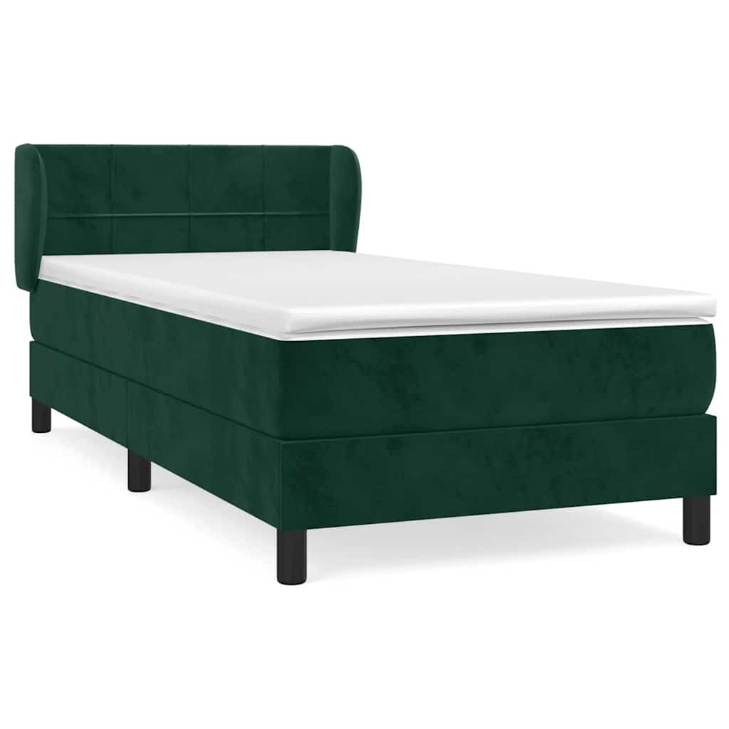Κρεβάτι Boxspring με Στρώμα Σκούρο Πράσινο 90x190 εκ. Βελούδινο