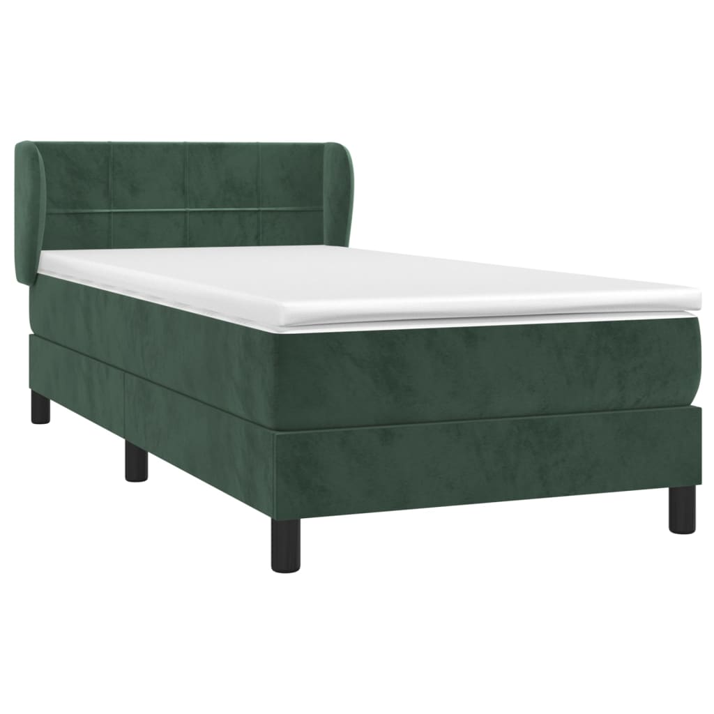 Κρεβάτι Boxspring με Στρώμα Σκούρο Πράσινο 90x190 εκ. Βελούδινο