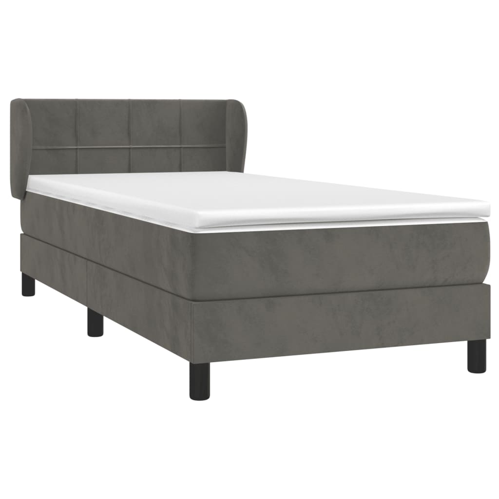 Κρεβάτι Boxspring με Στρώμα Σκούρο Γκρι 100x200 εκ. Βελούδινο