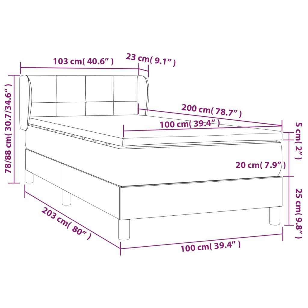 Κρεβάτι Boxspring με Στρώμα Μαύρο 100x200 εκ. Βελούδινο