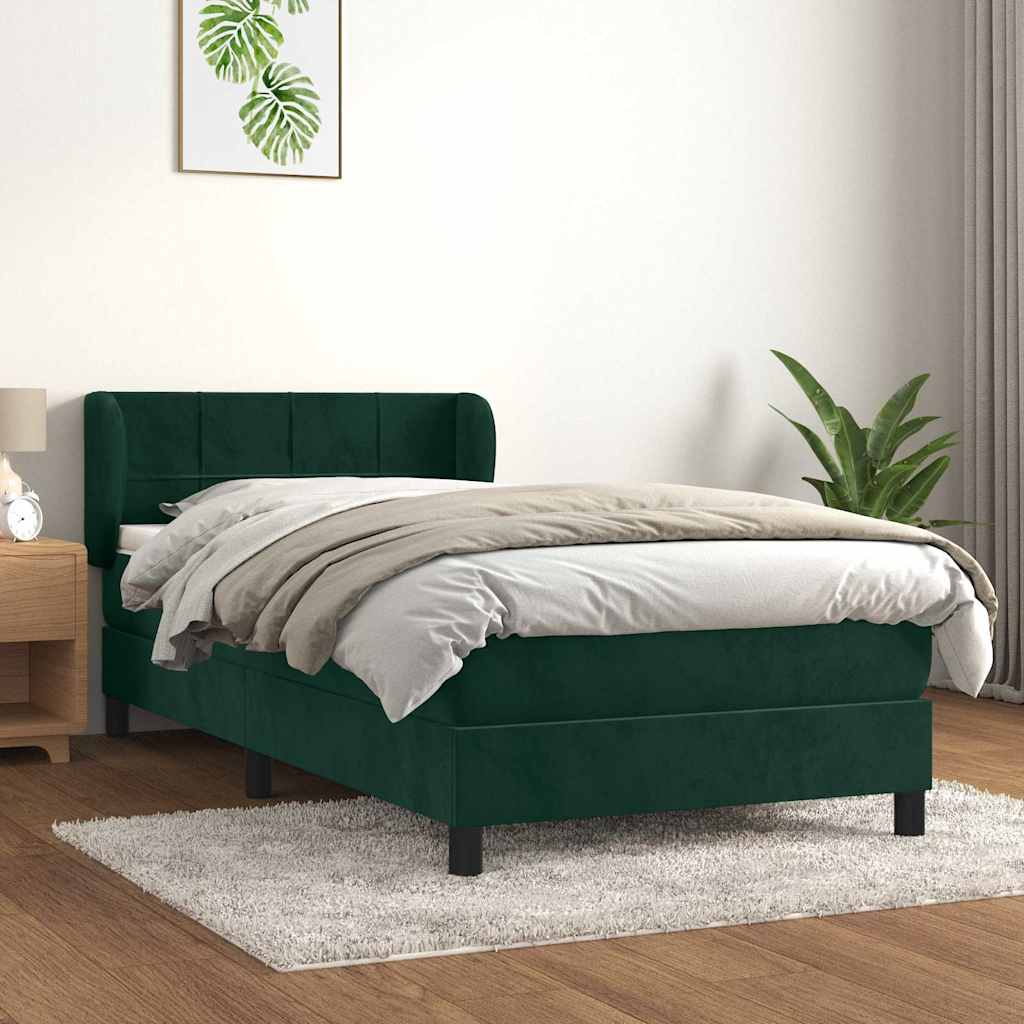 Κρεβάτι Boxspring με Στρώμα Σκούρο Πράσινο 100x200εκ. Βελούδινο - Pakobazaar