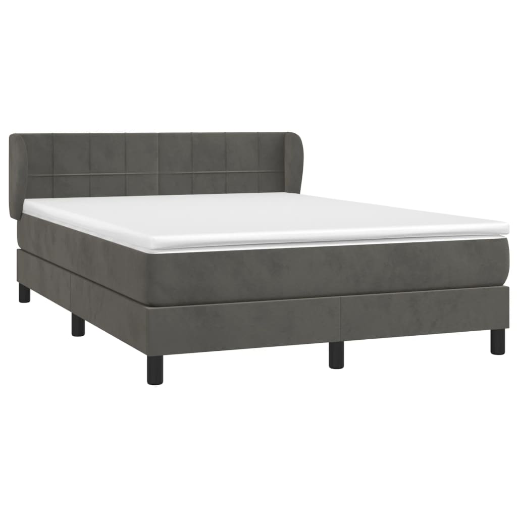 Κρεβάτι Boxspring με Στρώμα Σκούρο Γκρι 140x190 εκ. Βελούδινο