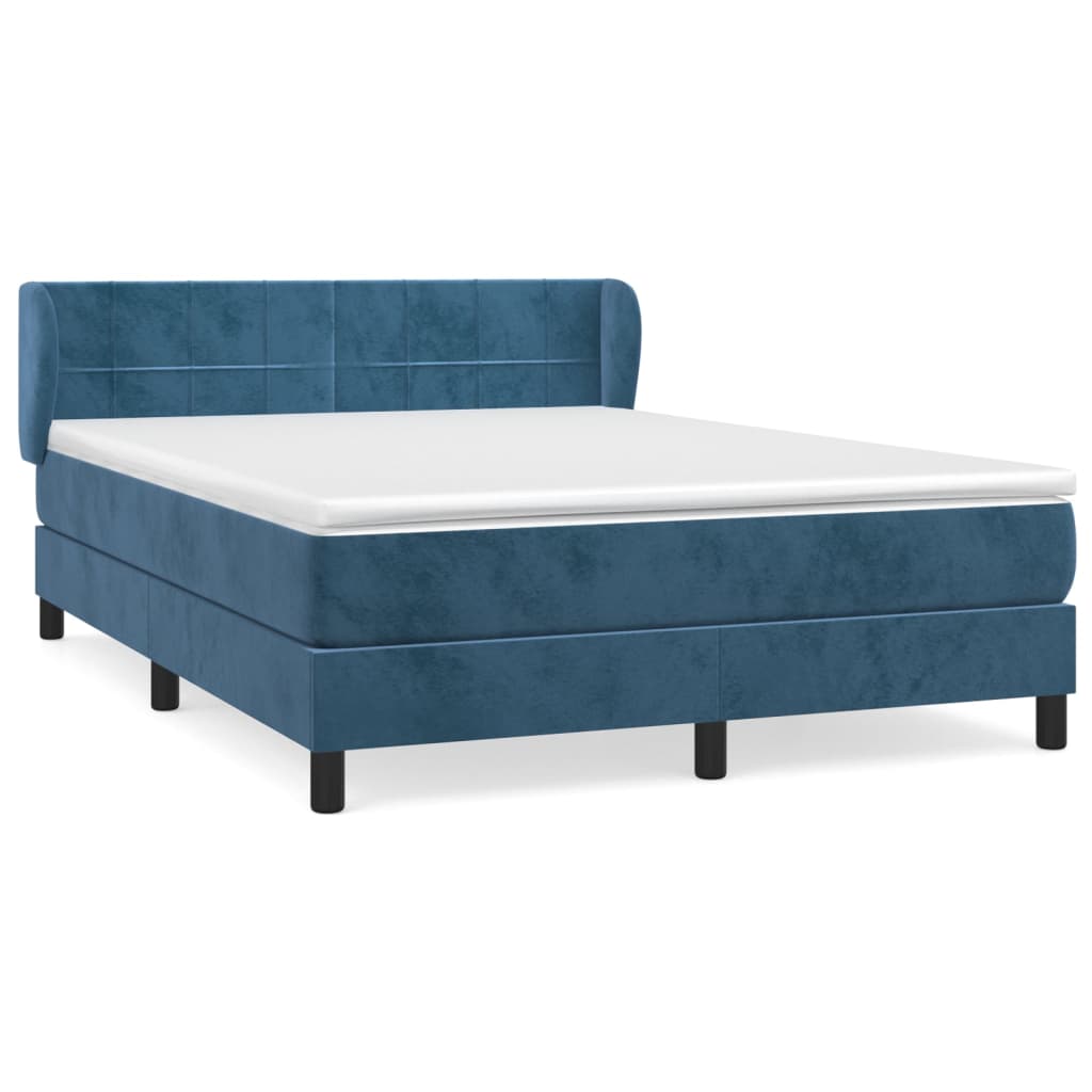 Κρεβάτι Boxspring με Στρώμα Σκούρο Μπλε 140x190 εκ. Βελούδινο