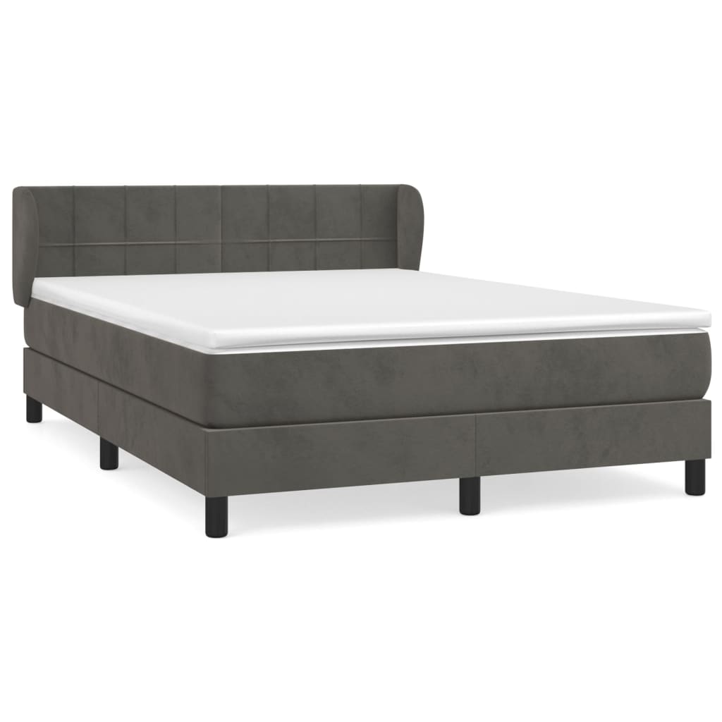 Κρεβάτι Boxspring με Στρώμα Σκούρο Γκρι 140x200 εκ. Βελούδινο - Pakobazaar