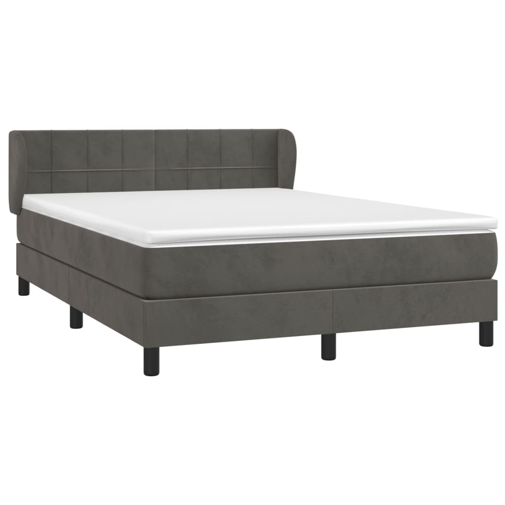 Κρεβάτι Boxspring με Στρώμα Σκούρο Γκρι 140x200 εκ. Βελούδινο - Pakobazaar