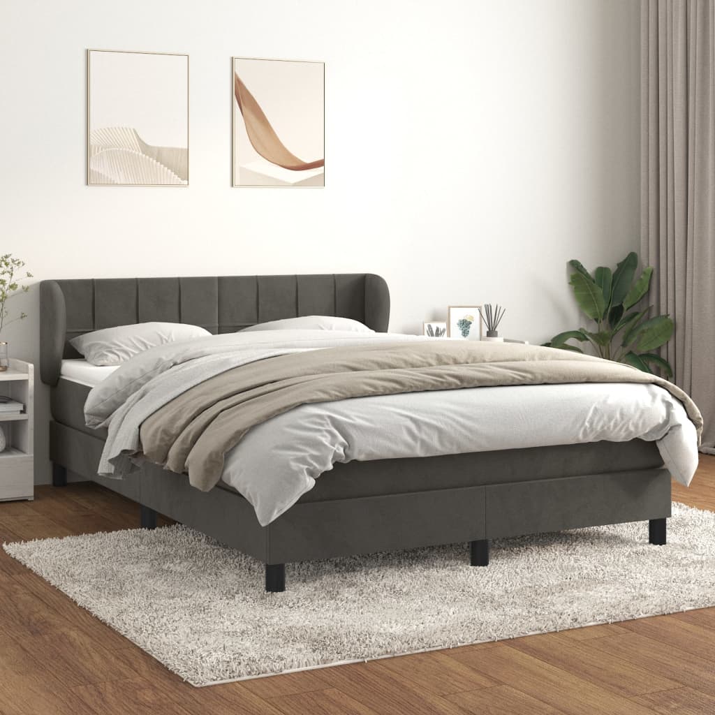 Κρεβάτι Boxspring με Στρώμα Σκούρο Γκρι 140x200 εκ. Βελούδινο - Pakobazaar