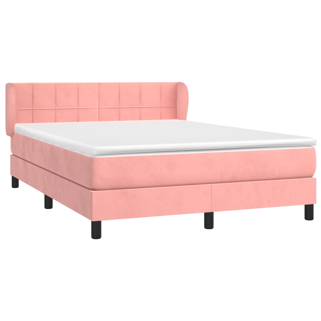 Κρεβάτι Boxspring με Στρώμα Ροζ 140x200 εκ. Βελούδινο
