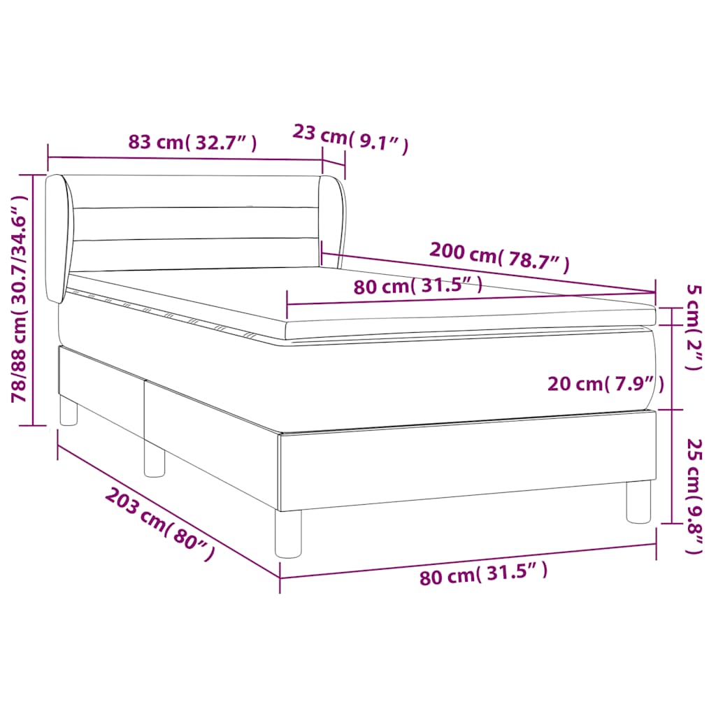 Κρεβάτι Boxspring με Στρώμα Σκούρο Πράσινο 80x200 εκ. Βελούδινο