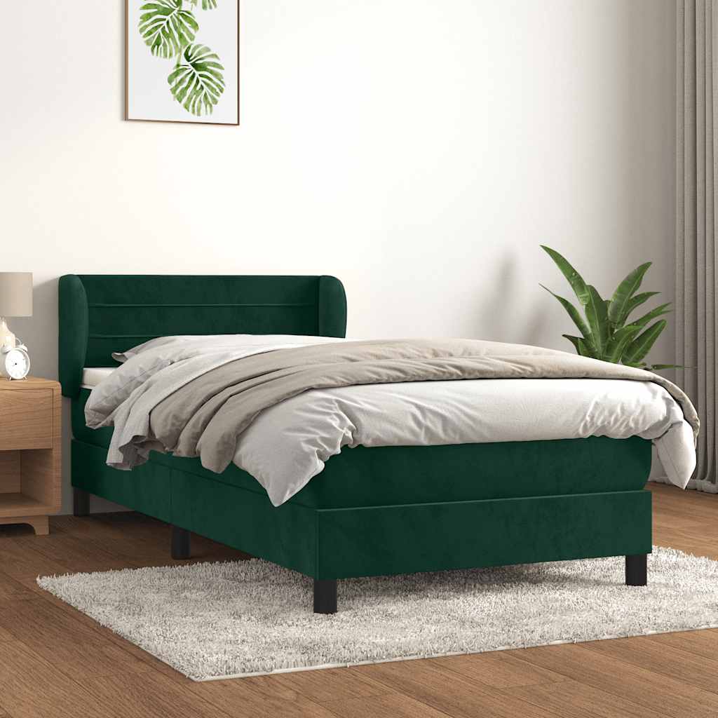 Κρεβάτι Boxspring με Στρώμα Σκούρο Πράσινο 80x200 εκ. Βελούδινο