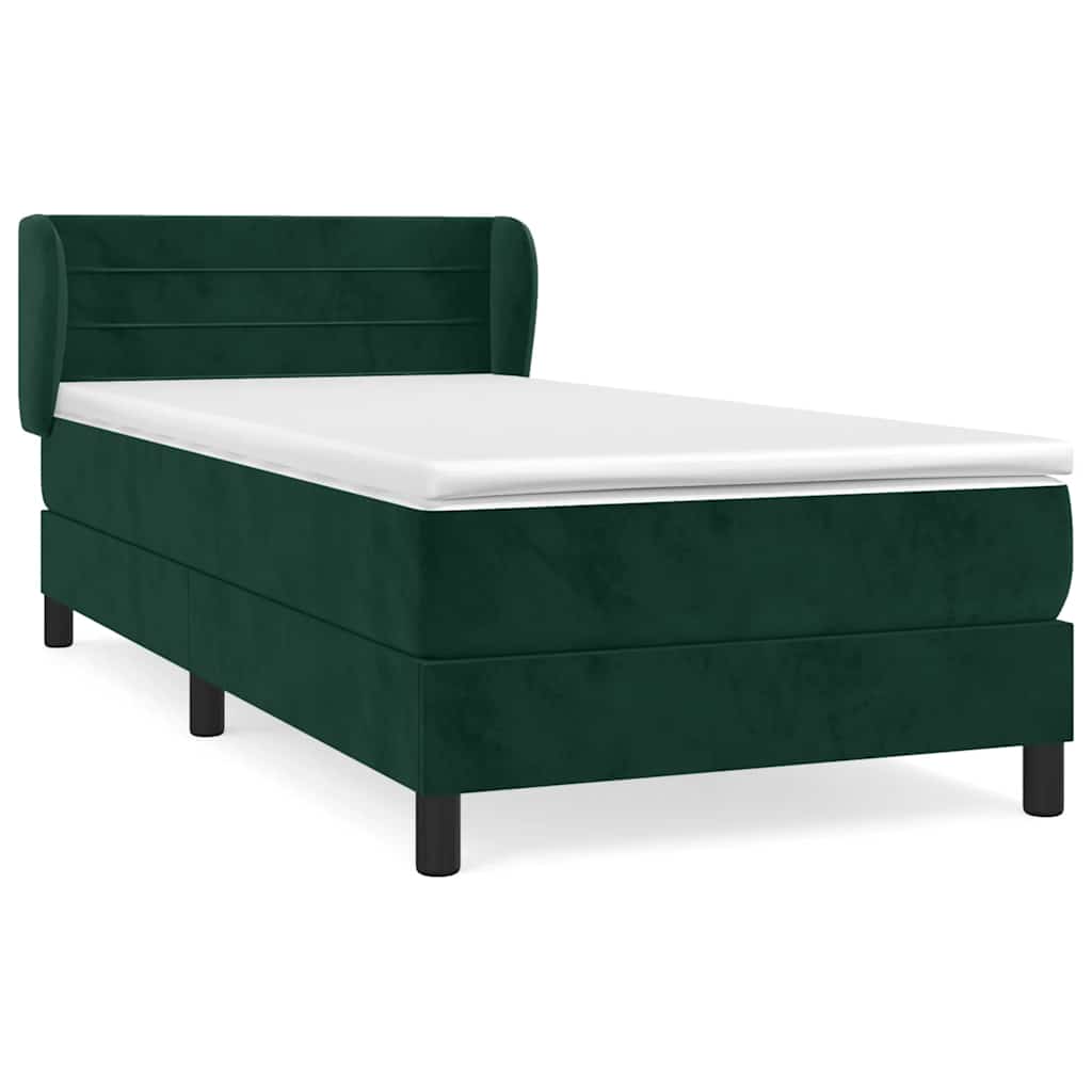 Κρεβάτι Boxspring με Στρώμα Σκούρο Πράσινο 90x190 εκ. Βελούδινο