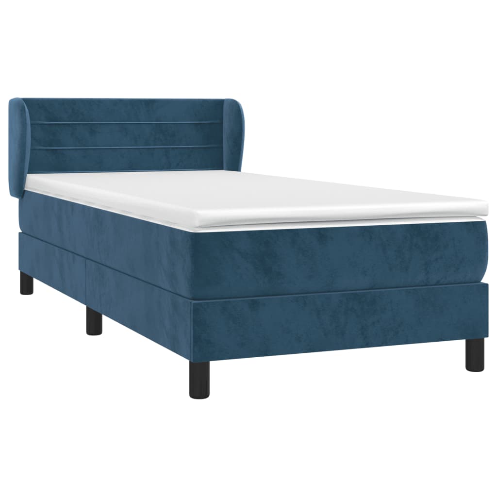 Κρεβάτι Boxspring με Στρώμα Σκούρο Μπλε 90x190 εκ. Βελούδινο