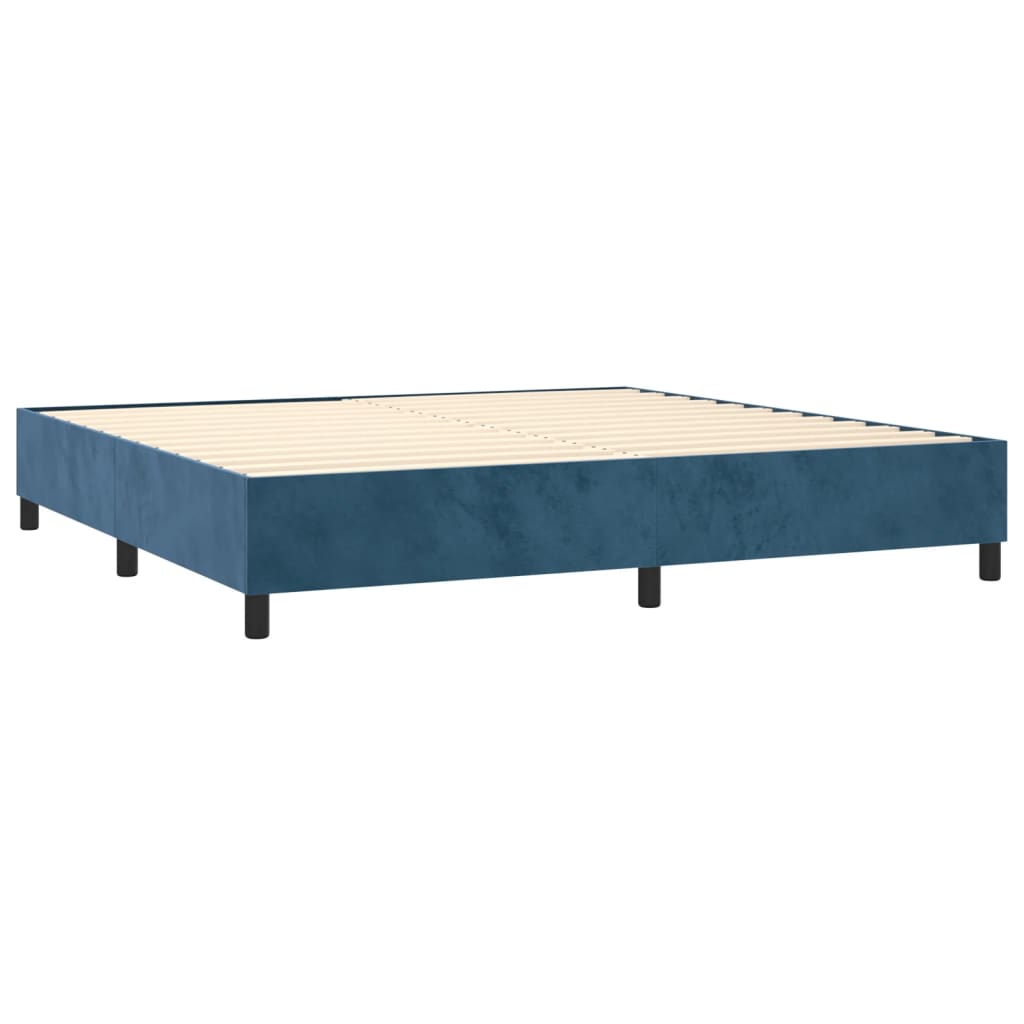 Κρεβάτι Boxspring με Στρώμα Σκούρο Μπλε 90x190 εκ. Βελούδινο