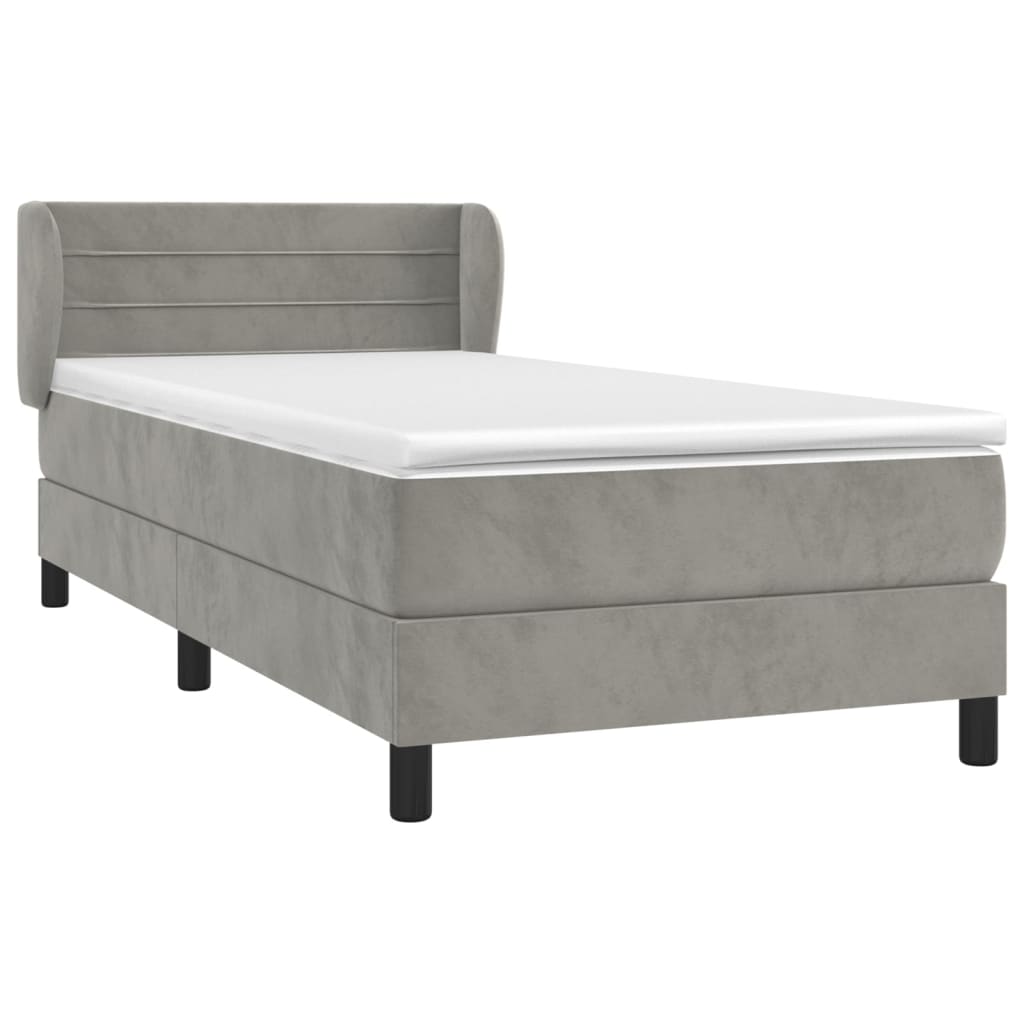 Κρεβάτι Boxspring με Στρώμα Ανοιχτό Γκρι 100x200 εκ. Βελούδινο - Pakobazaar