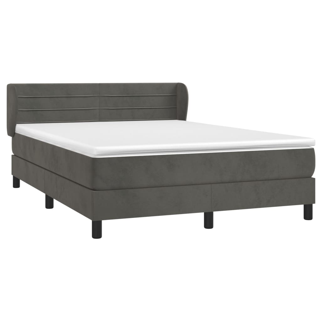 Κρεβάτι Boxspring με Στρώμα Σκούρο Γκρι 140x190 εκ. Βελούδινο