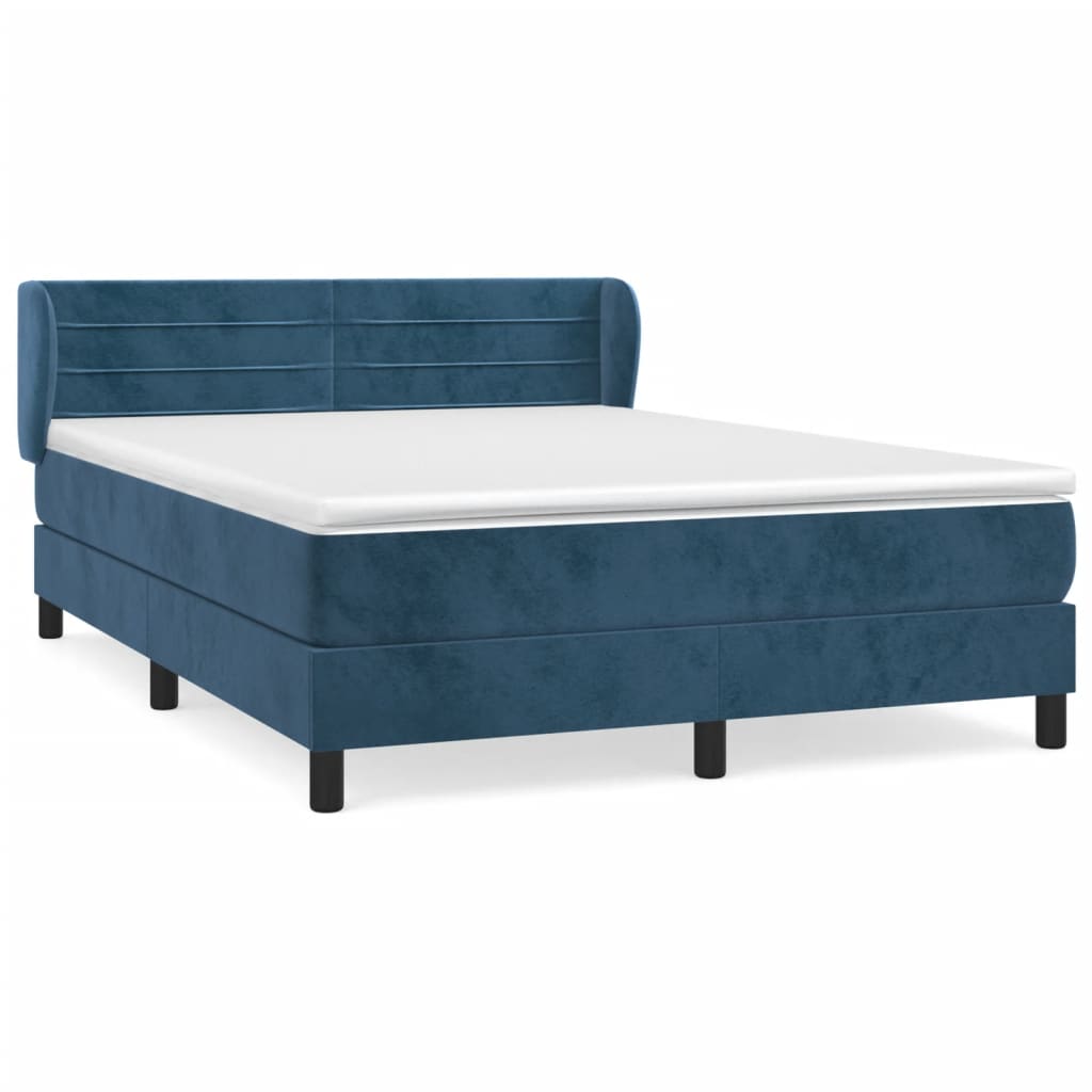 Κρεβάτι Boxspring με Στρώμα Σκούρο Μπλε 140x190 εκ. Βελούδινο