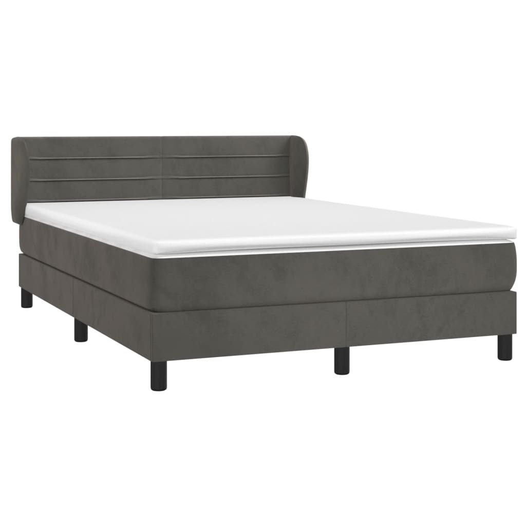 Κρεβάτι Boxspring με Στρώμα Σκούρο Γκρι 140x200 εκ. Βελούδινο