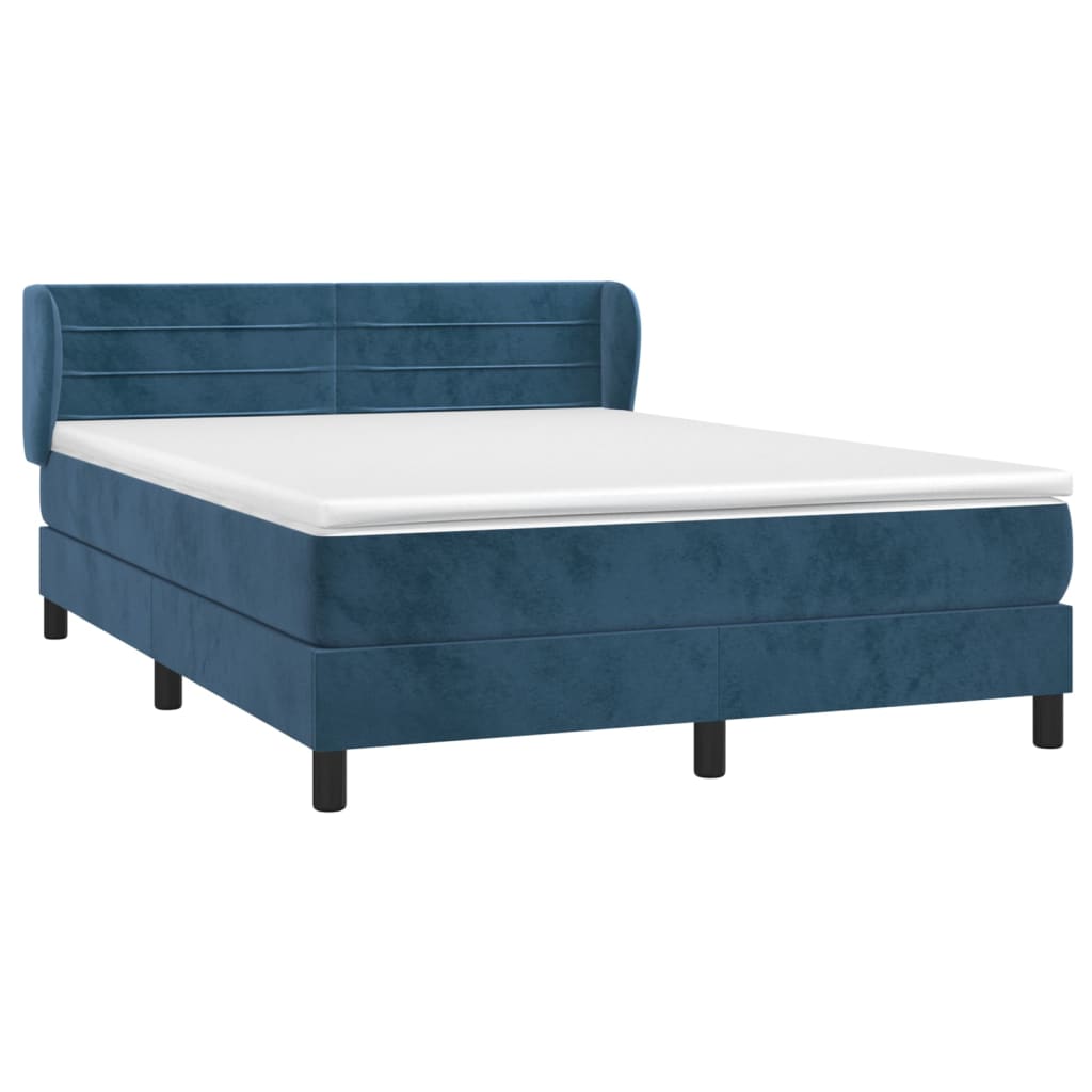 Κρεβάτι Boxspring με Στρώμα Σκούρο Μπλε 140x200 εκ. Βελούδινο - Pakobazaar