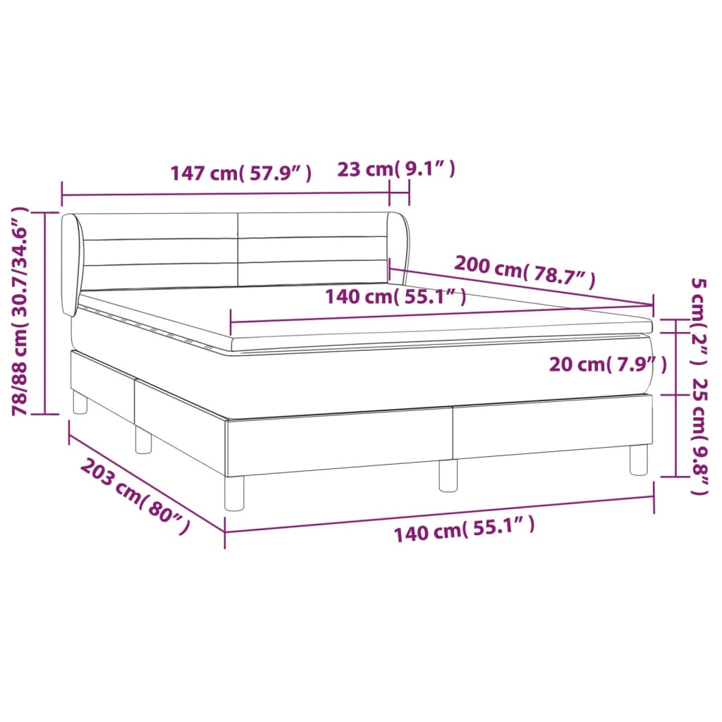 Κρεβάτι Boxspring με Στρώμα Σκούρο Μπλε 140x200 εκ. Βελούδινο - Pakobazaar