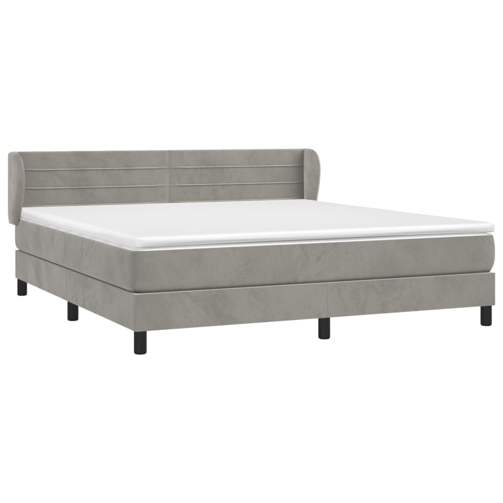 Κρεβάτι Boxspring με Στρώμα Ανοιχτό Γκρι 160x200 εκ. Βελούδινο - Pakobazaar