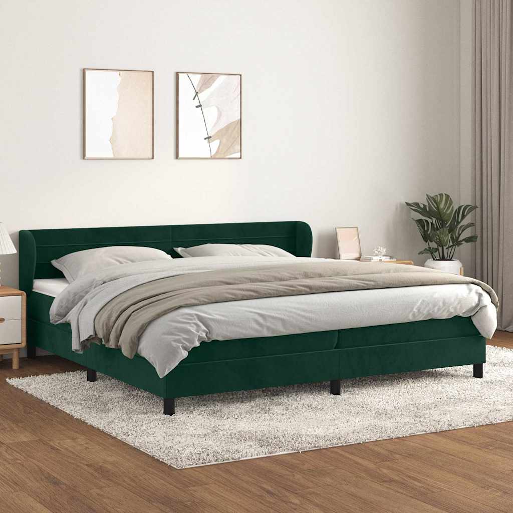 Κρεβάτι Boxspring με Στρώμα Σκούρο Πράσινο 200x200εκ. Βελούδινο