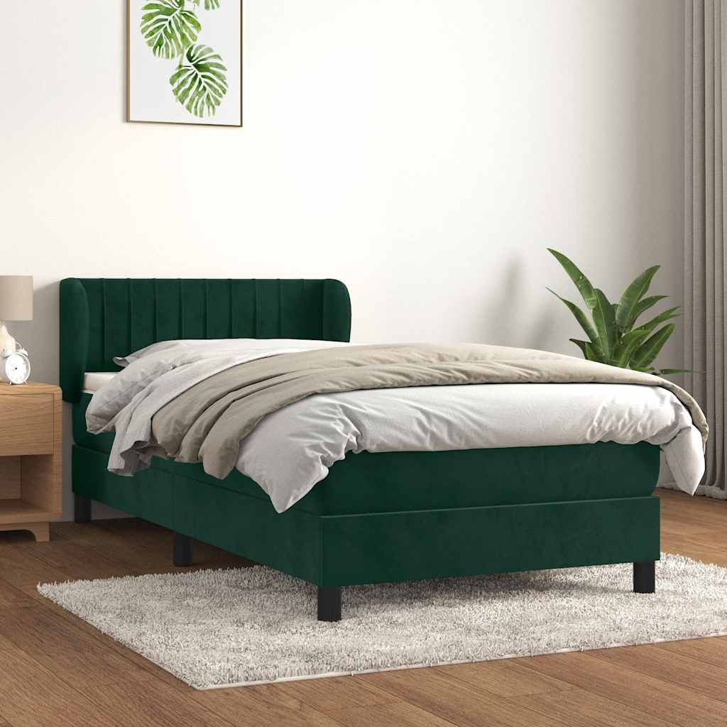 Κρεβάτι Boxspring με Στρώμα Σκούρο Πράσινο 80x200 εκ. Βελούδινο