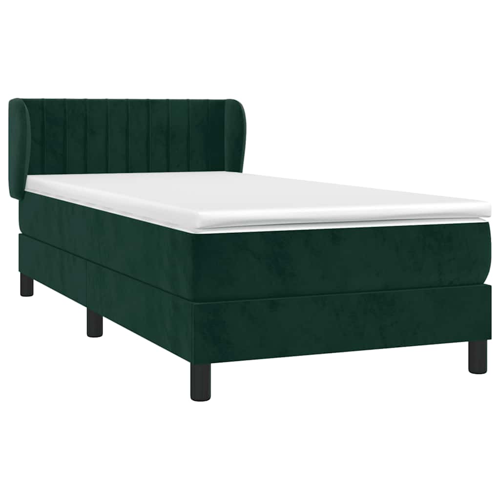 Κρεβάτι Boxspring με Στρώμα Σκούρο Πράσινο 90x190 εκ. Βελούδινο