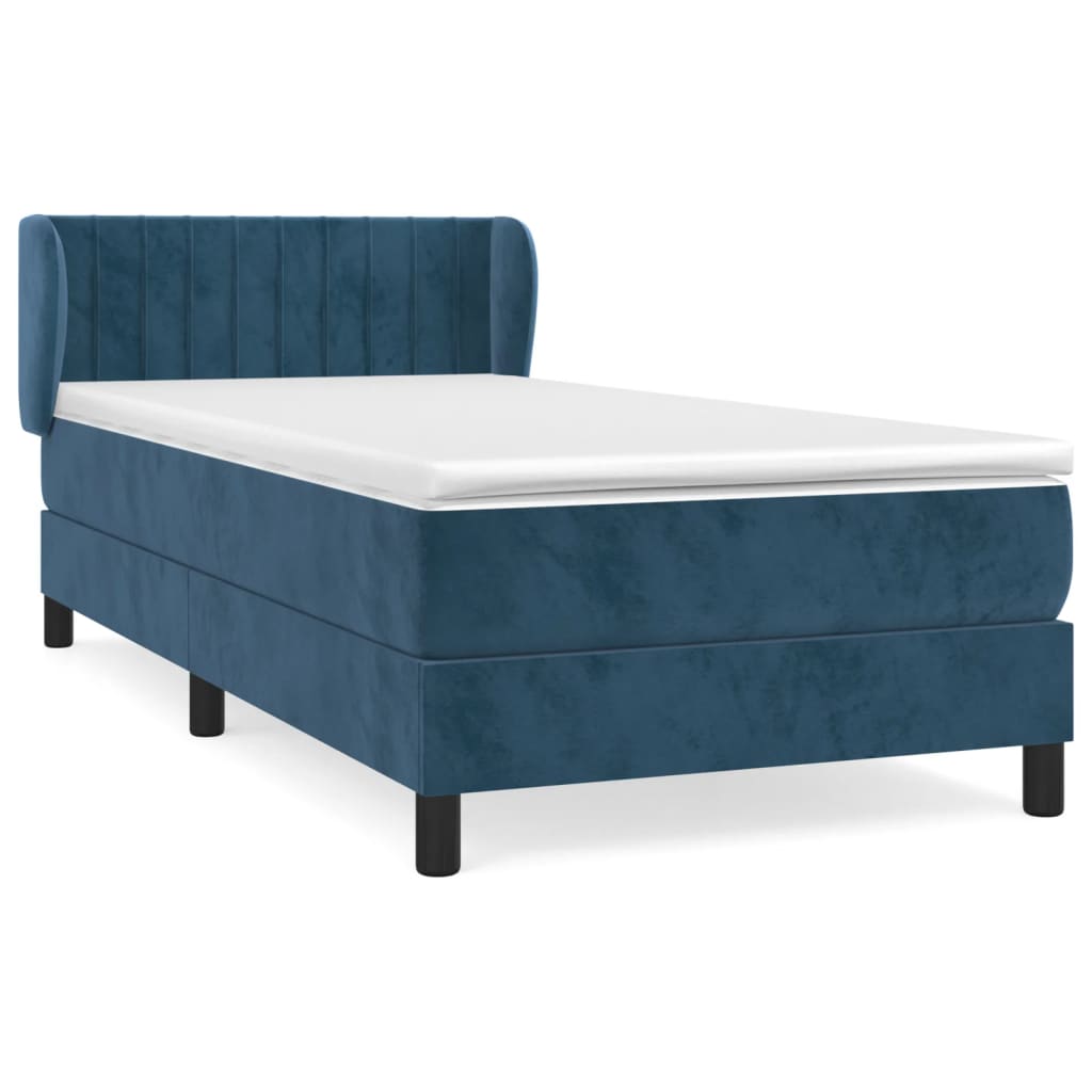 Κρεβάτι Boxspring με Στρώμα Σκούρο Μπλε 90x190 εκ. Βελούδινο