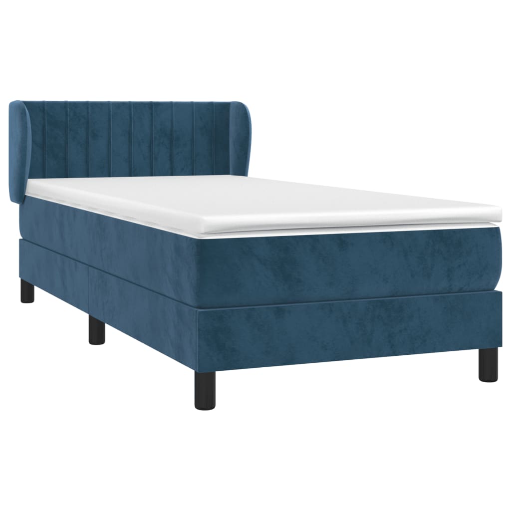 Κρεβάτι Boxspring με Στρώμα Σκούρο Μπλε 90x190 εκ. Βελούδινο