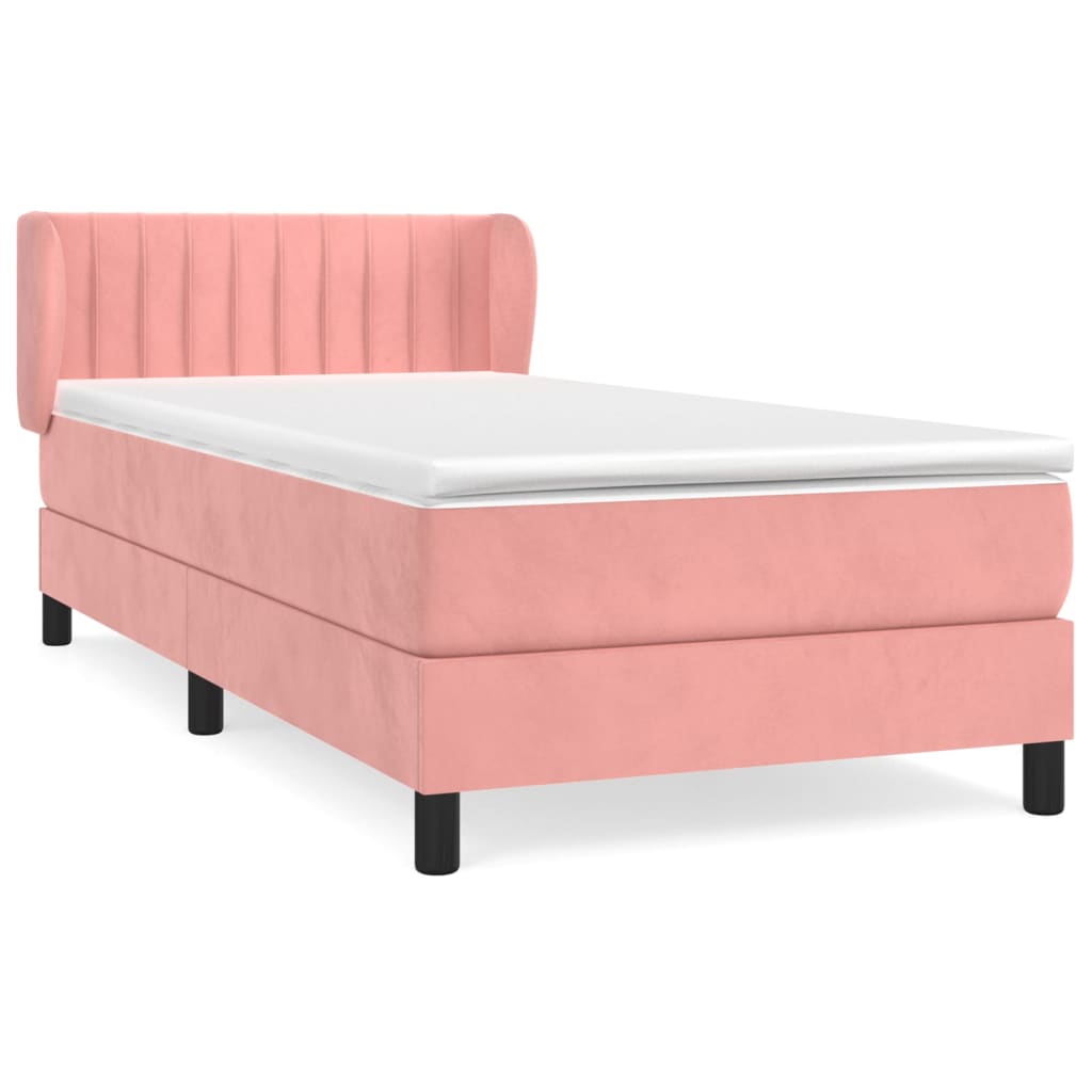 Κρεβάτι Boxspring με Στρώμα Ροζ 90x190 εκ. Βελούδινο