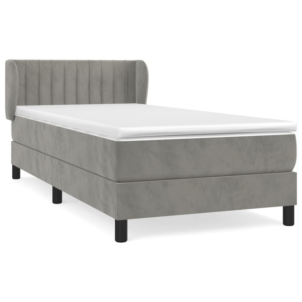 Κρεβάτι Boxspring με Στρώμα Ανοιχτό Γκρι 100x200 εκ. Βελούδινο - Pakobazaar