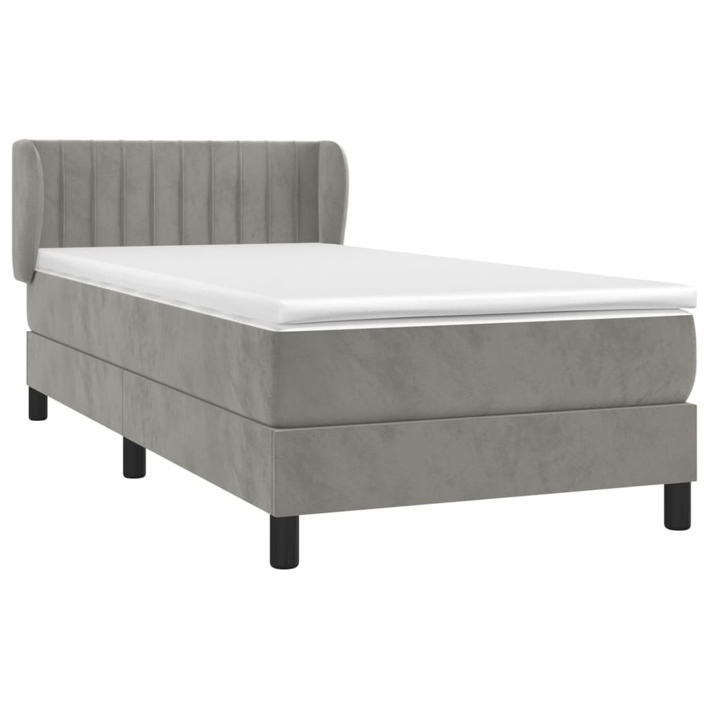 Κρεβάτι Boxspring με Στρώμα Ανοιχτό Γκρι 100x200 εκ. Βελούδινο - Pakobazaar