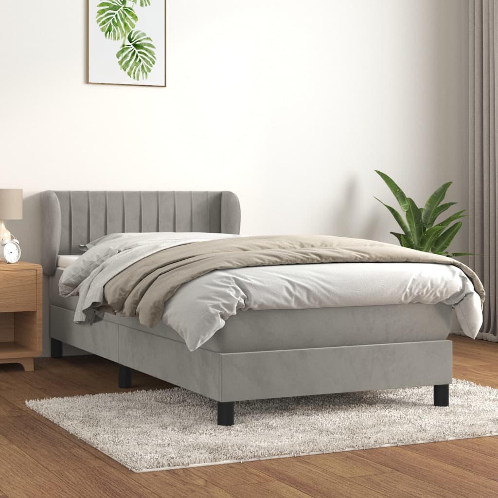 Κρεβάτι Boxspring με Στρώμα Ανοιχτό Γκρι 100x200 εκ. Βελούδινο - Pakobazaar