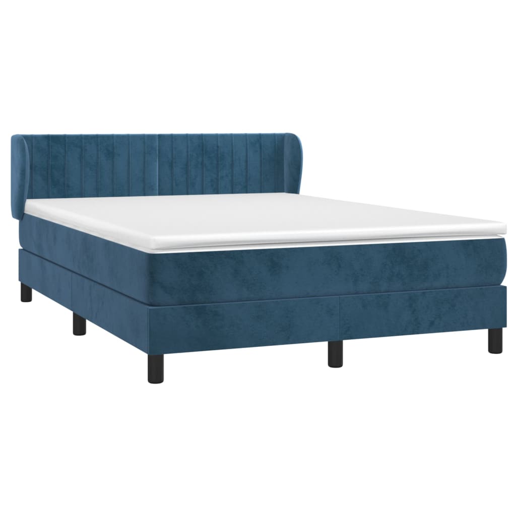 Κρεβάτι Boxspring με Στρώμα Σκούρο Μπλε 140x200 εκ. Βελούδινο - Pakobazaar