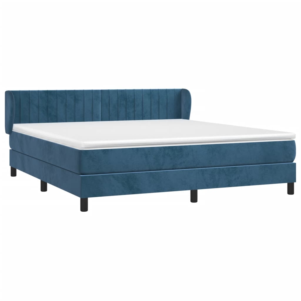 Κρεβάτι Boxspring με Στρώμα Σκούρο Μπλε 160x200 εκ. Βελούδινο