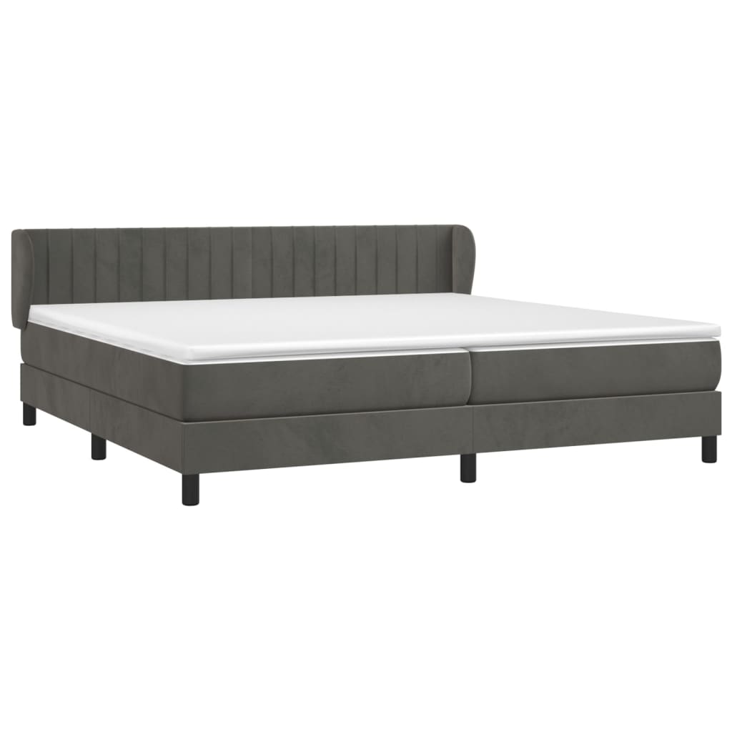 Κρεβάτι Boxspring με Στρώμα Σκούρο Γκρι 200x200 εκ. Βελούδινο