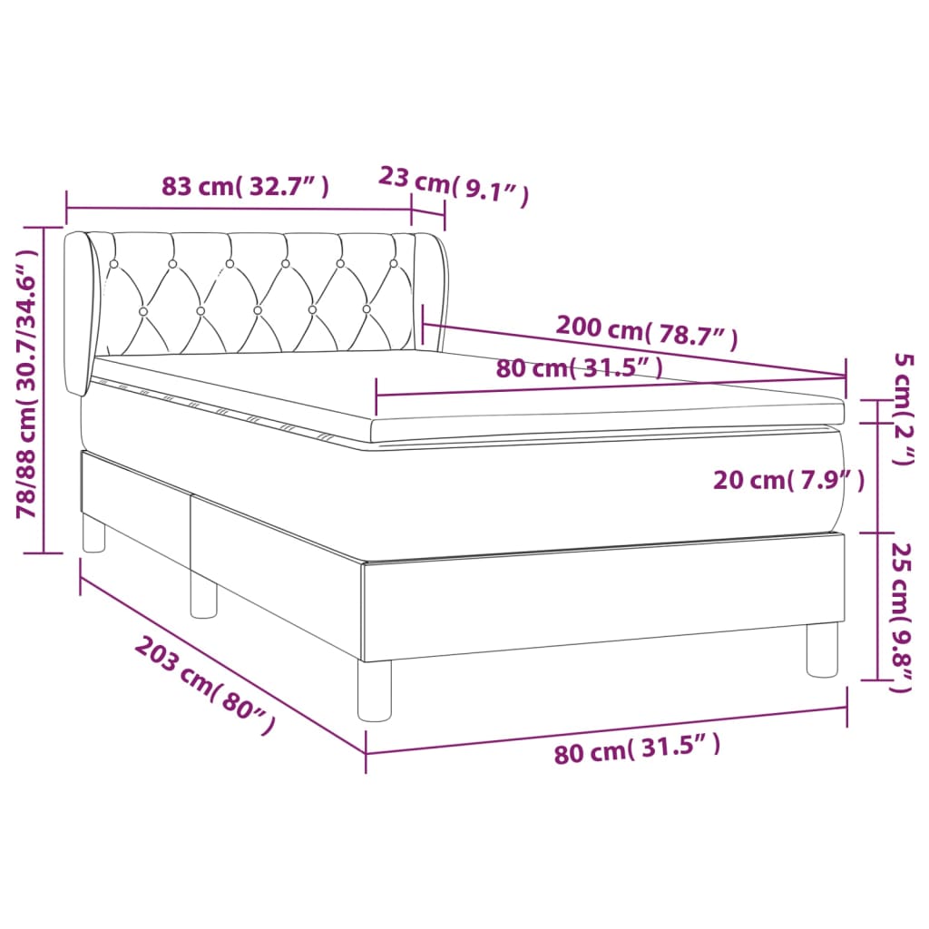 Κρεβάτι Boxspring με Στρώμα Ανοιχτό Γκρι 80x200 εκ. Βελούδινο