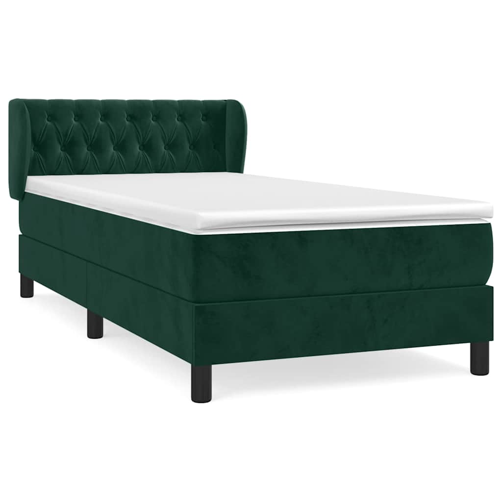 Κρεβάτι Boxspring με Στρώμα Σκούρο Πράσινο 90x200 εκ. Βελούδινο - Pakobazaar
