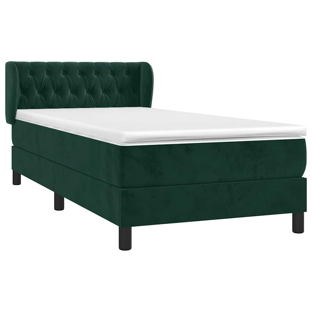 Κρεβάτι Boxspring με Στρώμα Σκούρο Πράσινο 90x200 εκ. Βελούδινο - Pakobazaar