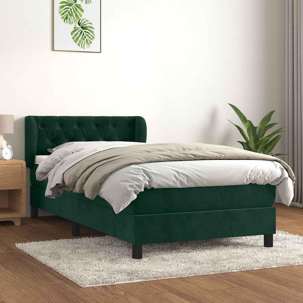 Κρεβάτι Boxspring με Στρώμα Σκούρο Πράσινο 90x200 εκ. Βελούδινο - Pakobazaar