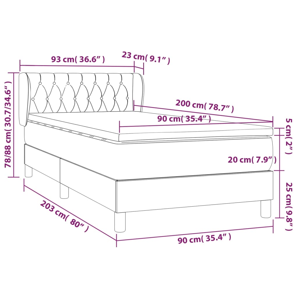 Κρεβάτι Boxspring με Στρώμα Ροζ 90x200 εκ. Βελούδινο
