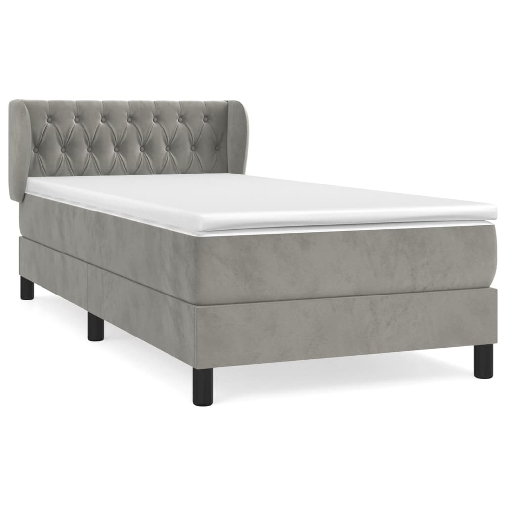 Κρεβάτι Boxspring με Στρώμα Ανοιχτό Γκρι 100x200 εκ. Βελούδινο - Pakobazaar