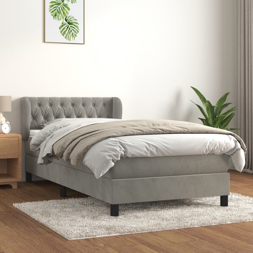 Κρεβάτι Boxspring με Στρώμα Ανοιχτό Γκρι 100x200 εκ. Βελούδινο - Pakobazaar