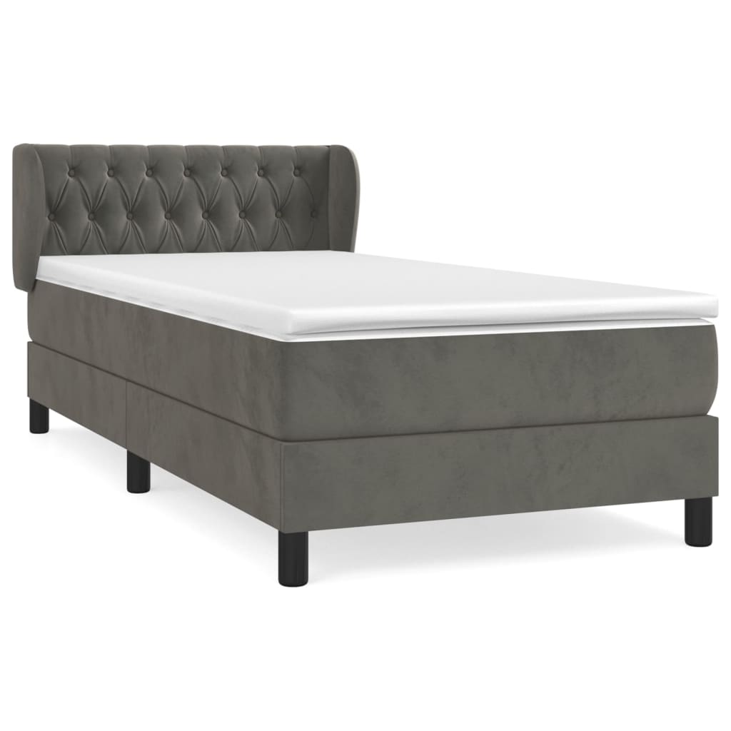 Κρεβάτι Boxspring με Στρώμα Σκούρο Γκρι 100x200 εκ. Βελούδινο