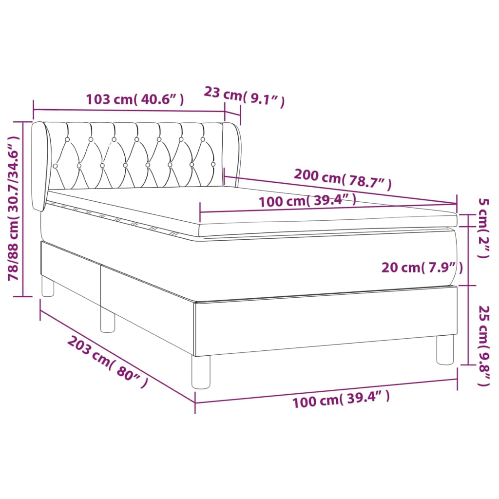 Κρεβάτι Boxspring με Στρώμα Ροζ 100x200 εκ. Βελούδινο