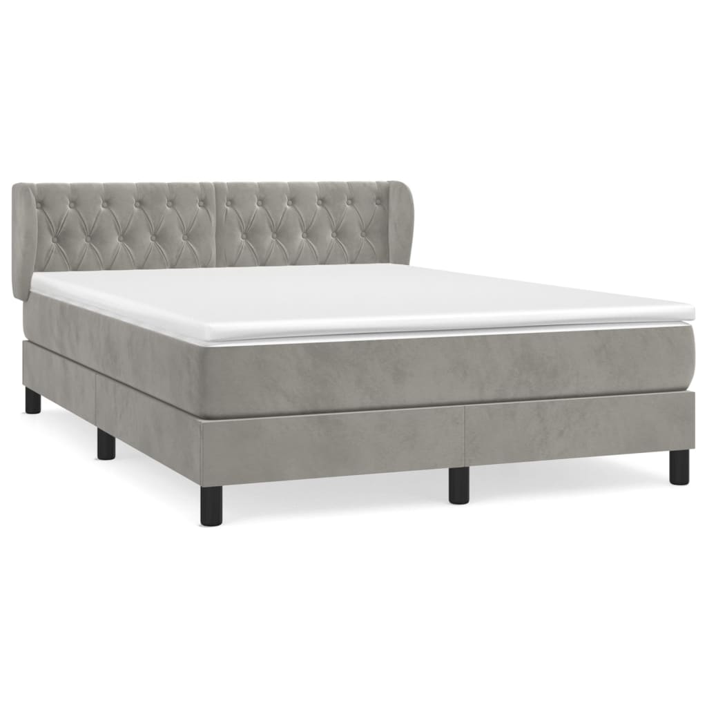 Κρεβάτι Boxspring με Στρώμα Ανοιχτό Γκρι 140x190 εκ. Βελούδινο