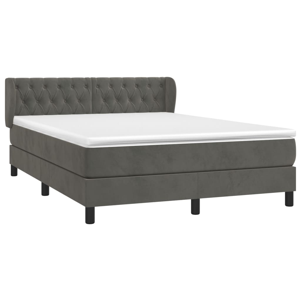 Κρεβάτι Boxspring με Στρώμα Σκούρο Γκρι 140x190 εκ. Βελούδινο
