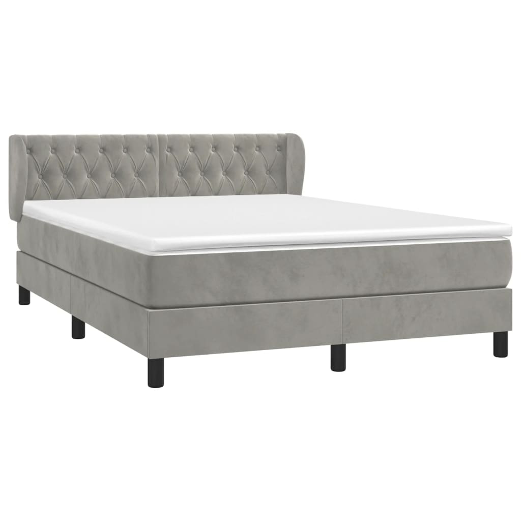 Κρεβάτι Boxspring με Στρώμα Ανοιχτό Γκρι 140x200 εκ. Βελούδινο